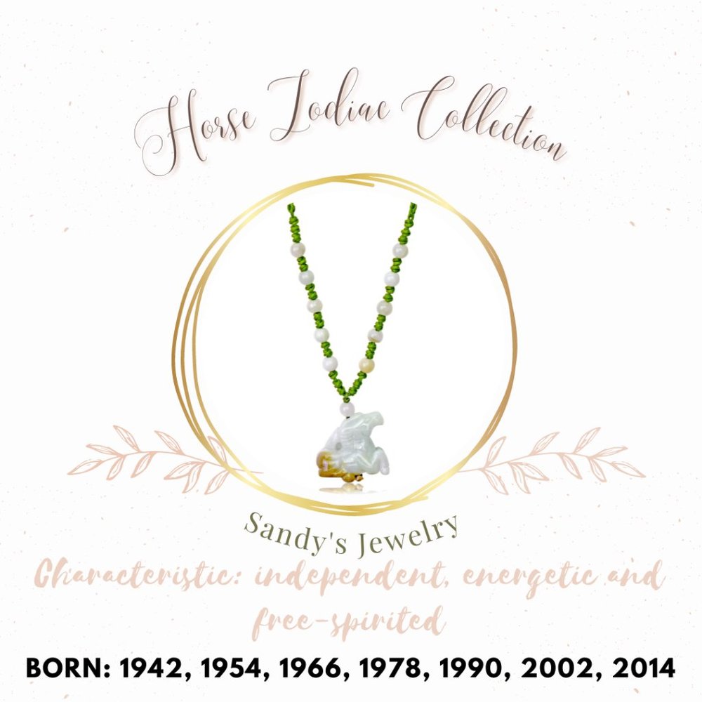 Horse Chinese Zodiac Handmade Jade Necklace Pendant